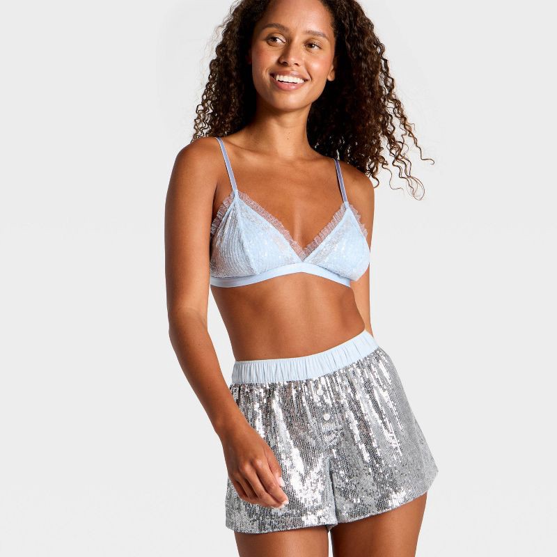 slide 3 of 3, Women's Sequin Boxer Pajama Shorts - Wild Fable™ Silver M, 1 ct