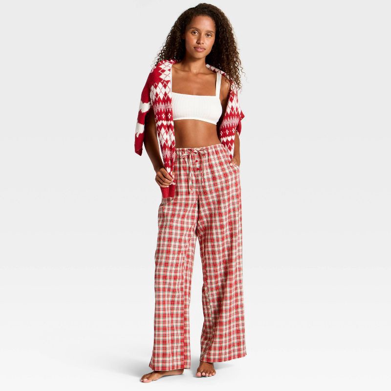 slide 3 of 3, Women's Pajama Pants - Wild Fable™ Red Plaid S, 1 ct