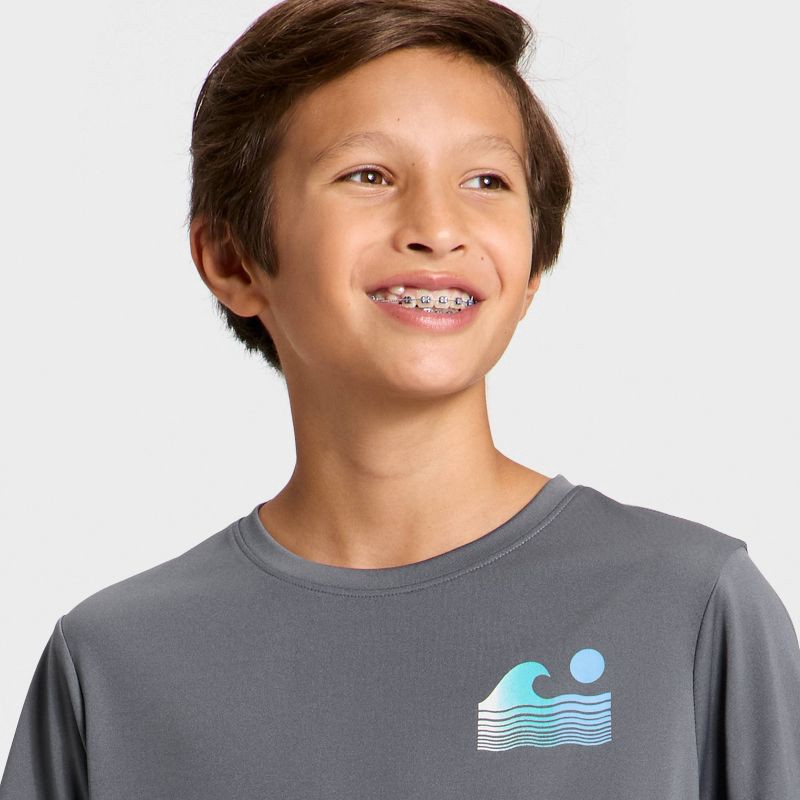 slide 2 of 4, Boys' Short Sleeve Wave Graphic Active T-Shirt - All In Motion™ Dark Gray M, 1 ct