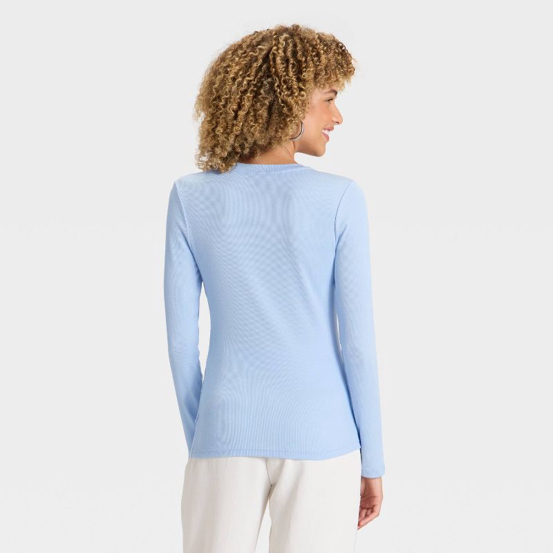 slide 2 of 4, Women's Slim Fit Long Sleeve Top - A New Day™ Blue M, 1 ct