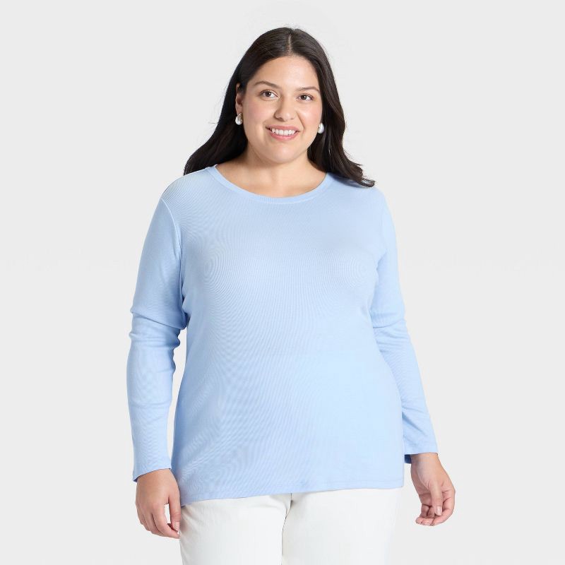 slide 1 of 3, Women's Slim Fit Long Sleeve Top - A New Day™ Blue XXL, 1 ct