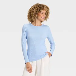 Women's Slim Fit Long Sleeve Top - A New Day™ Blue S