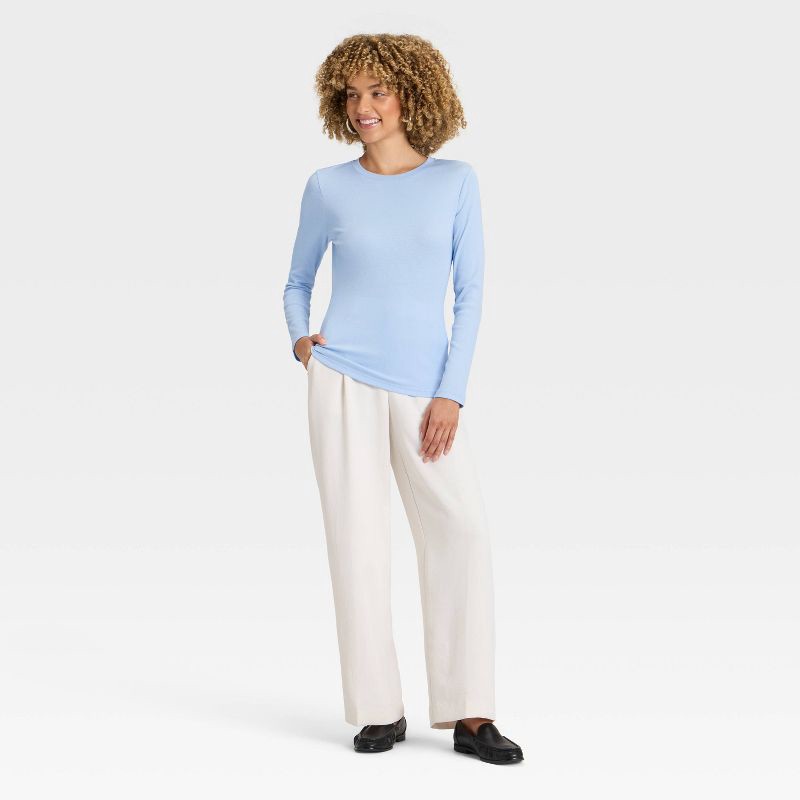 slide 3 of 4, Women's Slim Fit Long Sleeve Top - A New Day™ Blue L, 1 ct