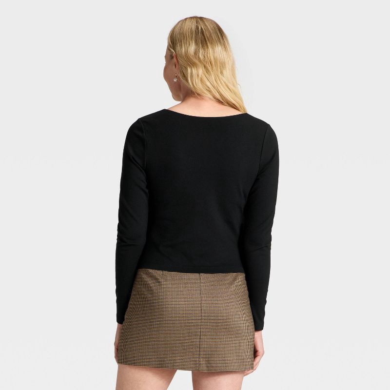 slide 3 of 4, Women's Ponte Button-Front Long Sleeve Top - A New Day™ Black XS, 1 ct