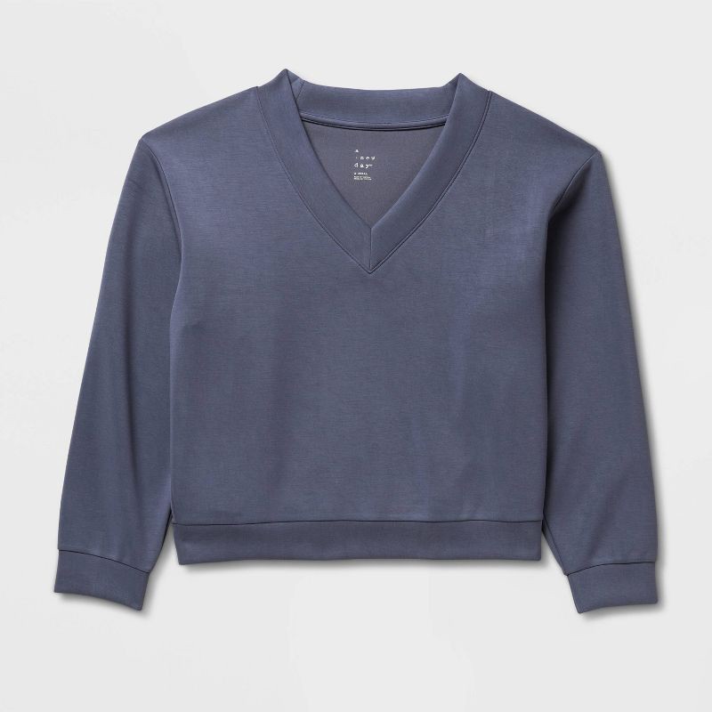 slide 4 of 4, Women's Sandwash Sweatshirt - A New Day™ Blue S, 1 ct