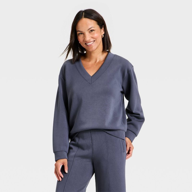 slide 1 of 4, Women's Sandwash Sweatshirt - A New Day™ Blue M, 1 ct