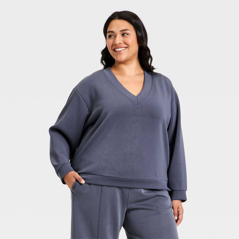 slide 1 of 3, Women's Sandwash Sweatshirt - A New Day™ Blue XXL, 1 ct