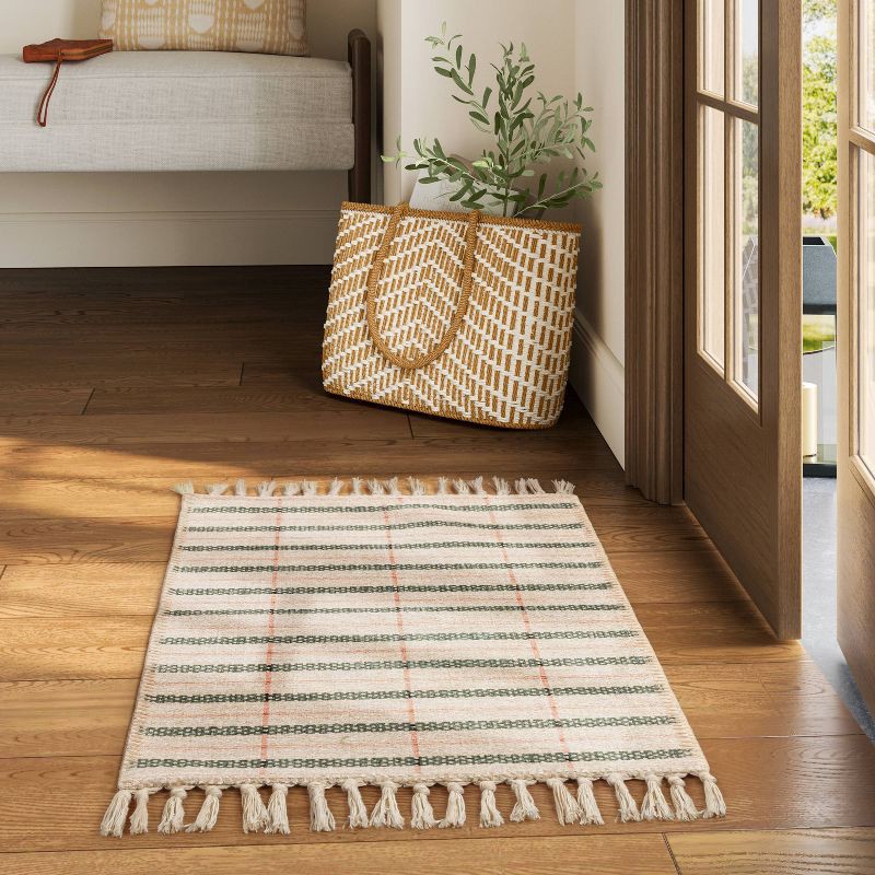 slide 2 of 4, Spring Plaid Scatter Accent Rug - Pink/Green/Ivory - Threshold™, 1 ct