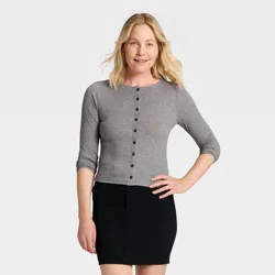 Women's Long Sleeve Knit Cardigan - A New Day™ Gray L