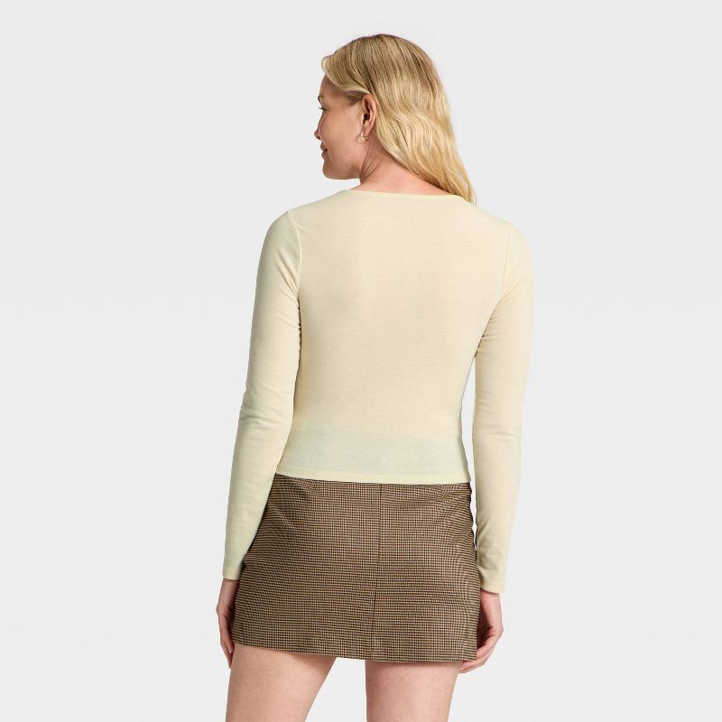 slide 3 of 4, Women's Long Sleeve Knit Cardigan - A New Day™ Cream L, 1 ct