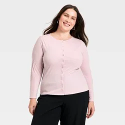 Women's Long Sleeve Knit Cardigan - A New Day™ Pink XXL