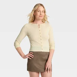 Women's Long Sleeve Knit Cardigan - A New Day™ Cream M