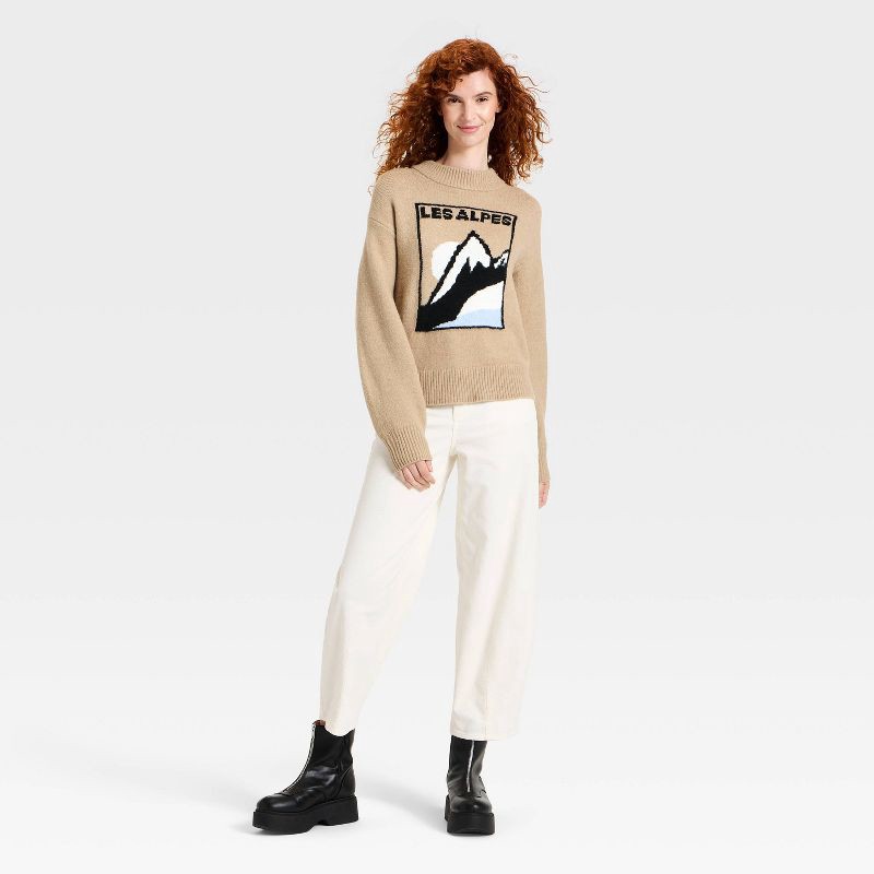 slide 3 of 3, Women's Long Sleeve Cozy Alpine Crewneck Pullover Sweater - Universal Thread™ Brown M, 1 ct