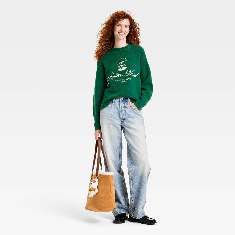 slide 3 of 3, Women's Long Sleeve Cozy Alpine Crewneck Pullover Sweater - Universal Thread™ Dark Green M, 1 ct