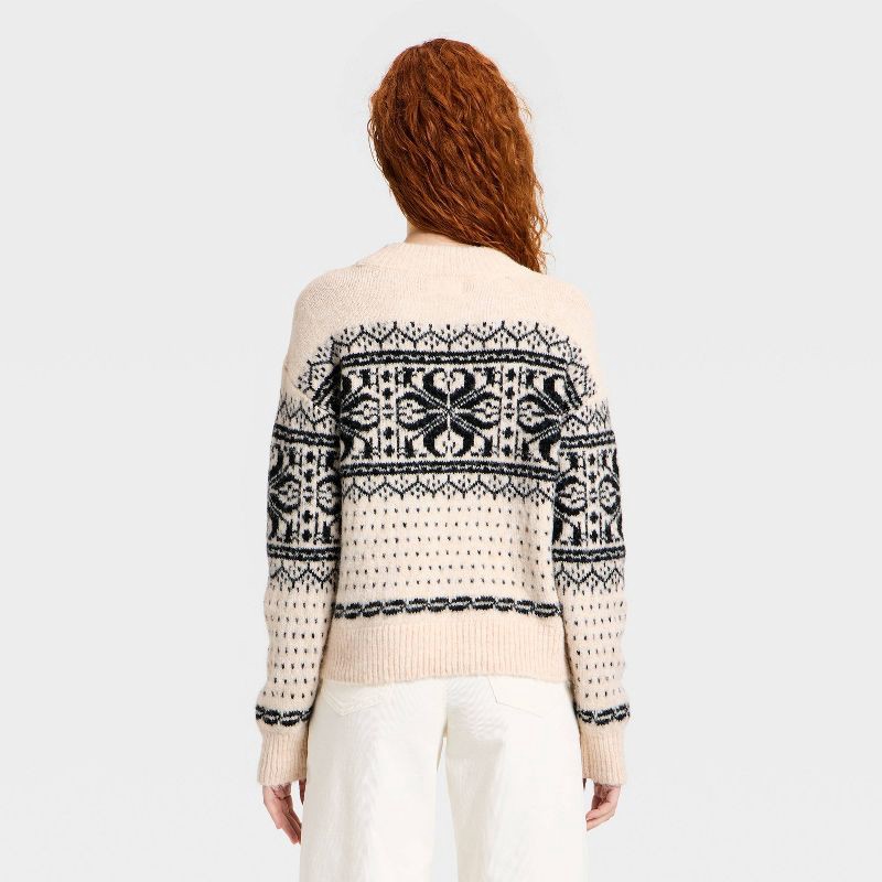 slide 2 of 3, Women's Long Sleeve Cozy Alpine Snowflake Crewneck Pullover Sweater - Universal Thread™ Cream M, 1 ct