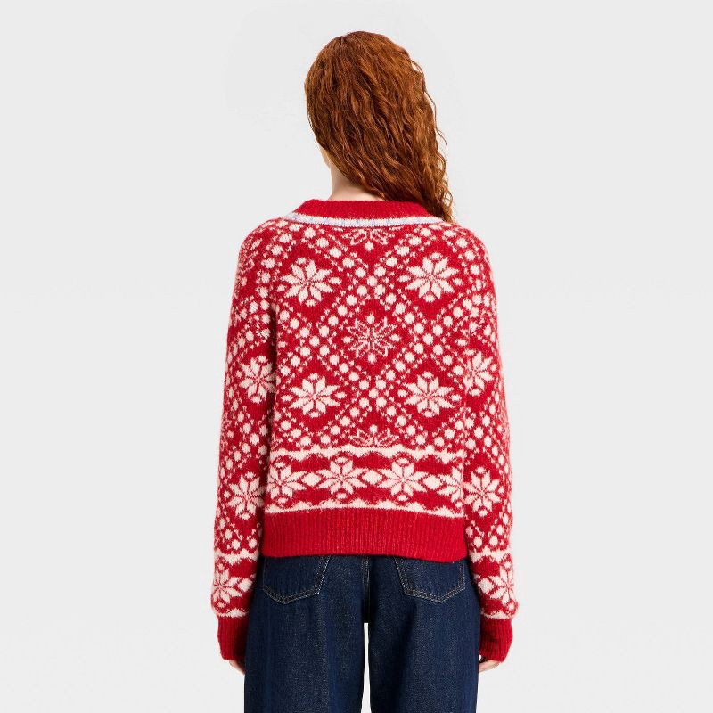 slide 2 of 3, Women's Long Sleeve Cozy Alpine Snowflake Crewneck Pullover Sweater - Universal Thread™ Red S, 1 ct