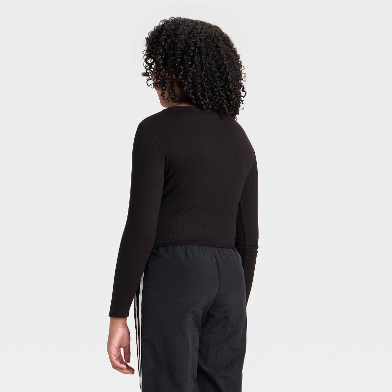 slide 2 of 3, Girls' Long Sleeve Crew Neck Ribbed T-Shirt - art class™ Black M, 1 ct