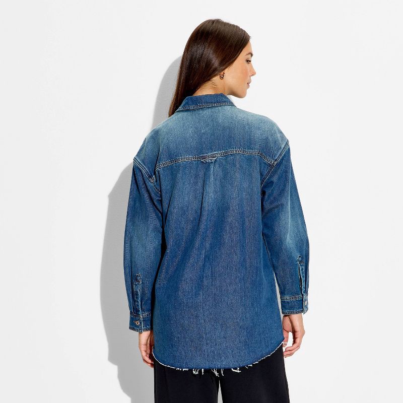 slide 3 of 3, Women's Long Sleeve Button-Down Denim Shirt - Wild Fable™ Medium Wash S, 1 ct