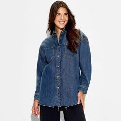 Women's Long Sleeve Button-Down Denim Shirt - Wild Fable™ Medium Wash M