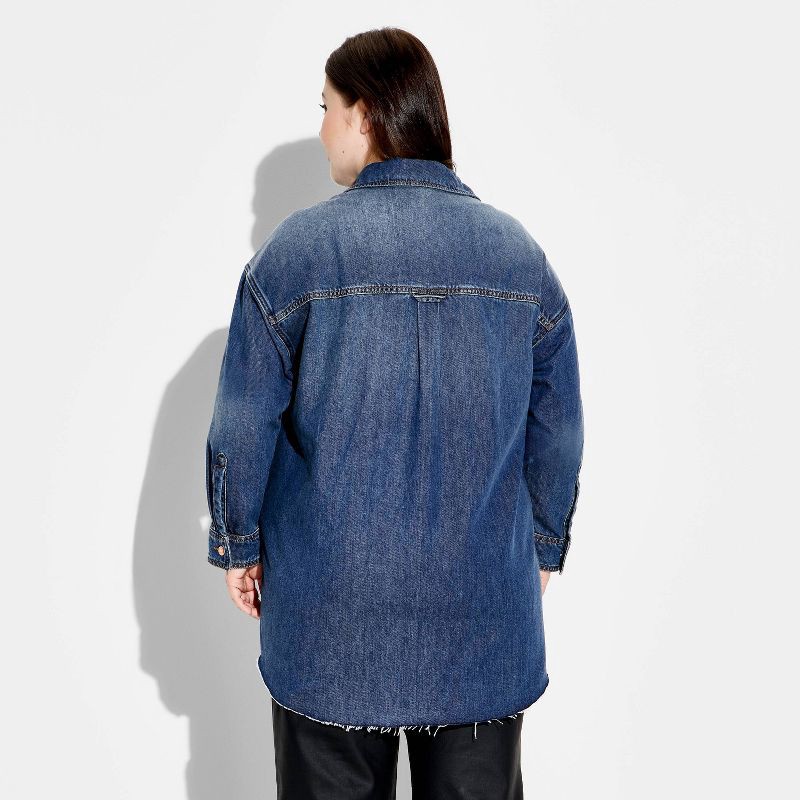slide 3 of 3, Women's Long Sleeve Button-Down Denim Shirt - Wild Fable™ Medium Wash XXL, 1 ct