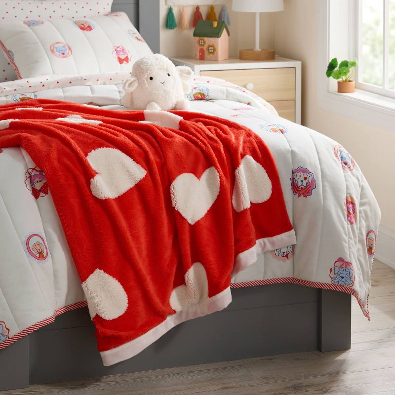 slide 2 of 3, Patisserie Heart Kids' Chenille Throw Blanket Red - Pillowfort™, 1 ct
