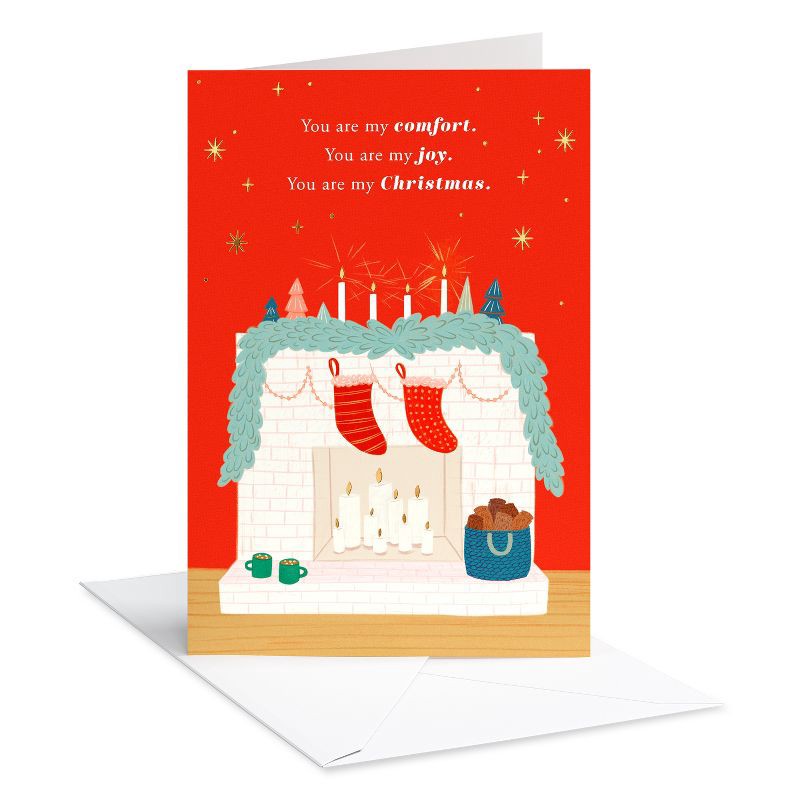 slide 1 of 4, Carlton Cards Romantic Christmas Card 'You Are My Comfort Cozy Fireplace' Includes Envelope, 1 ct