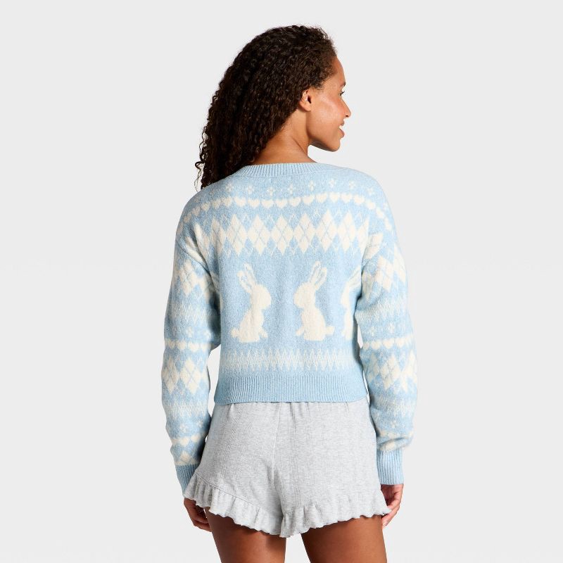 slide 2 of 3, Women's Rabbit Print Cropped Cardigan Sweater - Wild Fable™ Blue S, 1 ct