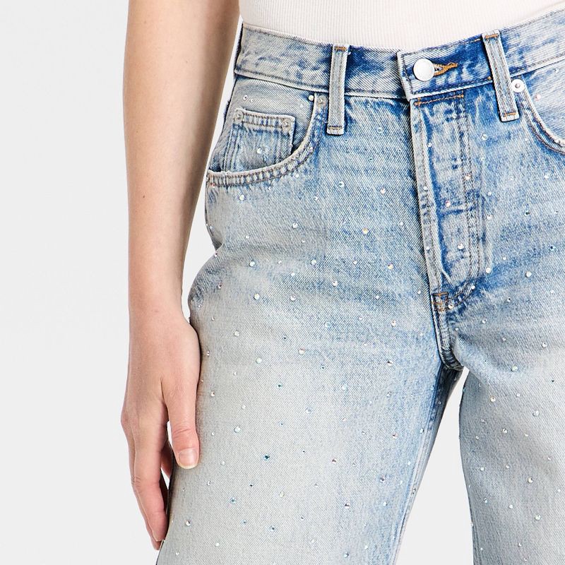 slide 4 of 6, Women's Mid-Rise 90's Baggy Denim Rhinestone Jeans - Universal Thread™ Light Wash 10, 1 ct