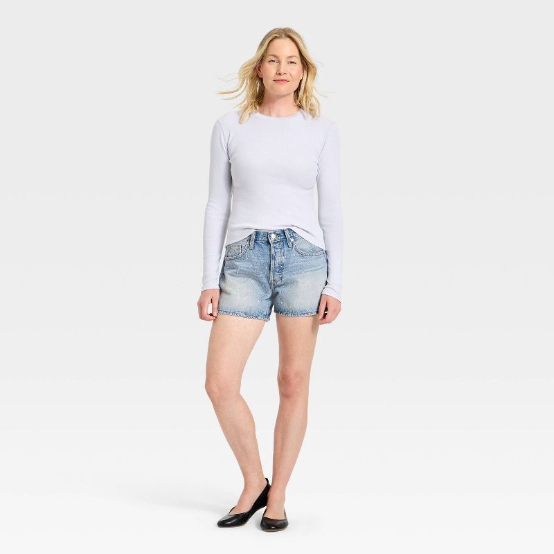 slide 3 of 6, Women's Mid-Rise 90's Baggy Rhinestone Denim Shorts - Universal Thread™ Light Wash 8, 1 ct
