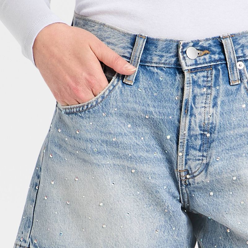 slide 4 of 6, Women's Mid-Rise 90's Baggy Rhinestone Denim Shorts - Universal Thread™ Light Wash 10, 1 ct