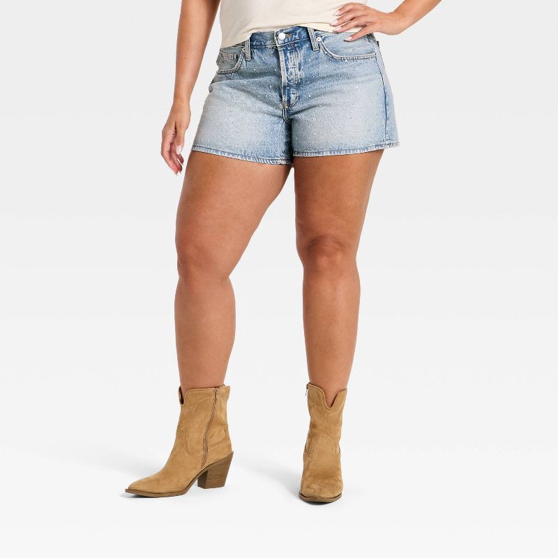 slide 5 of 6, Women's Mid-Rise 90's Baggy Rhinestone Denim Shorts - Universal Thread™ Light Wash 10, 1 ct