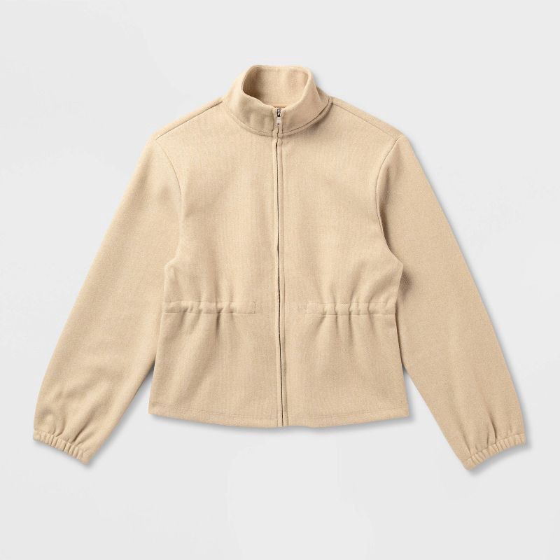 slide 4 of 4, Women's Brushed Cinched Waist Zipped Jacket - A New Day™ Brown M, 1 ct