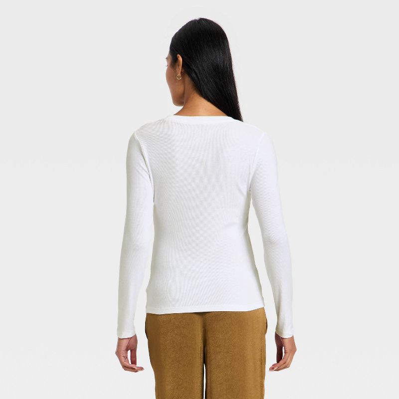 slide 2 of 5, Women's Slim Fit Long Sleeve Embellished Ribbed Top - A New Day™ White S, 1 ct