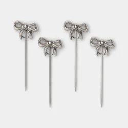 4pk Bow Cocktail Picks Silver - Threshold™