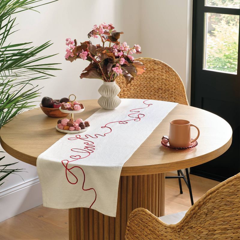 slide 2 of 3, 72"x14" Ribbon Love Table Runner White - Threshold™, 1 ct