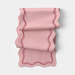 72"x14" Embroidered Scallop Table Runner Pink - Threshold™