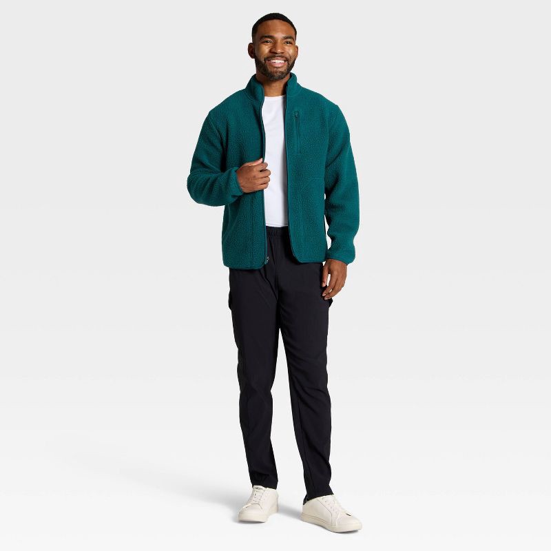 slide 3 of 3, Men's High Pile Fleece Full Zip Sweatshirt - All In Motion™ Dark Teal Green S, 1 ct