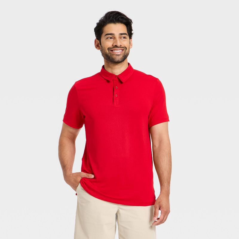 slide 1 of 3, Men's Linear Mesh Polo Shirt - All In Motion™ Garnet Red L, 1 ct