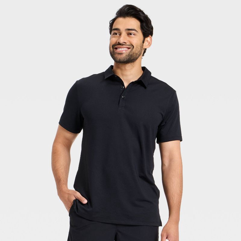 slide 3 of 3, Men's Linear Mesh Polo Shirt - All In Motion™ Black S, 1 ct