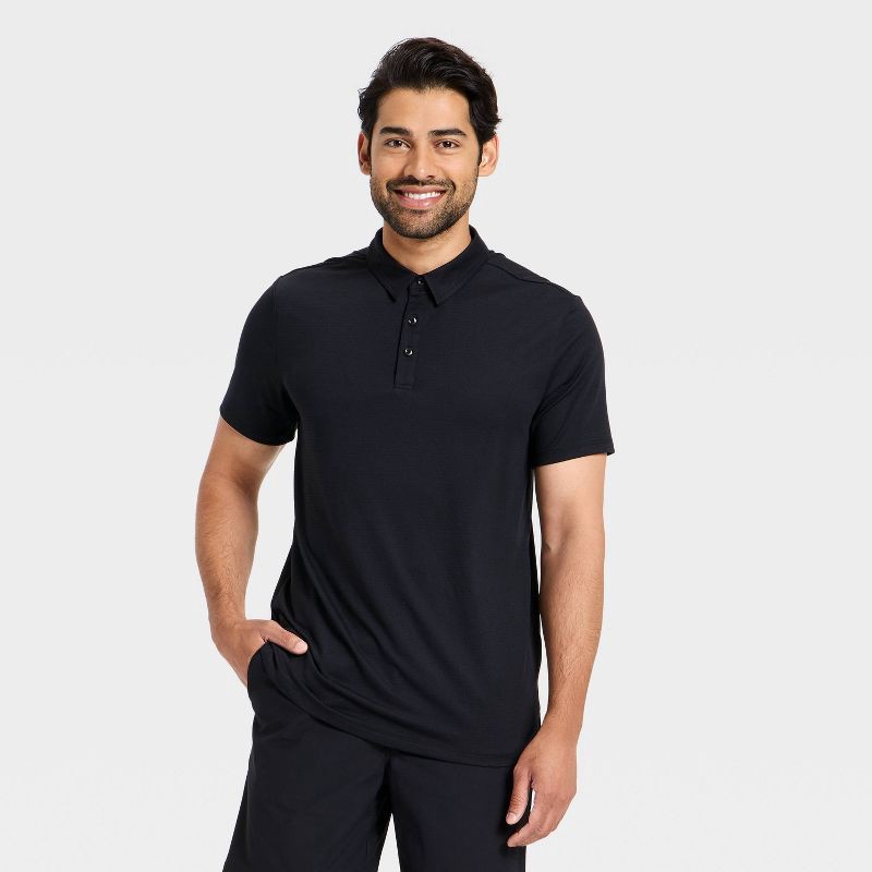 slide 1 of 3, Men's Linear Mesh Polo Shirt - All In Motion™ Black S, 1 ct