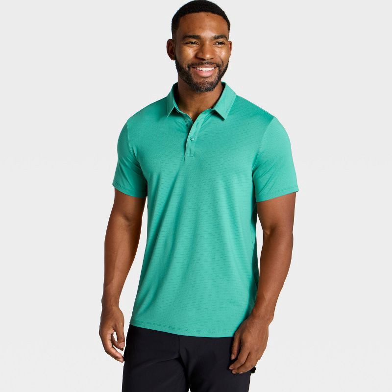 slide 3 of 3, Men's Linear Mesh Polo Shirt - All In Motion™ Turquoise Green M, 1 ct