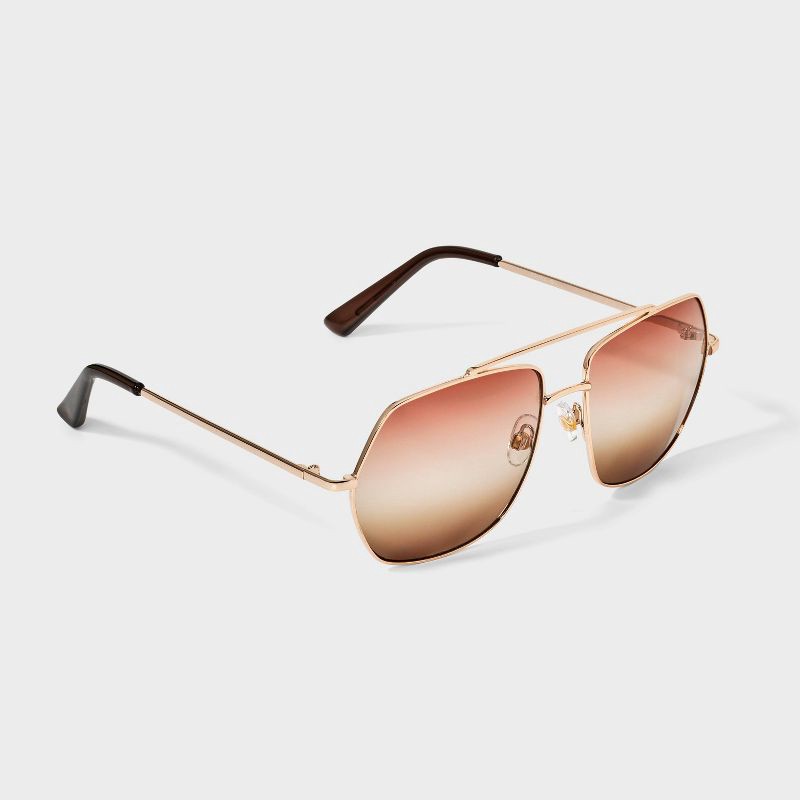 slide 2 of 2, Womens Shiny Metal Aviator Sunglasses with Gradient Lenses - Universal Thread™ Brown, 1 ct