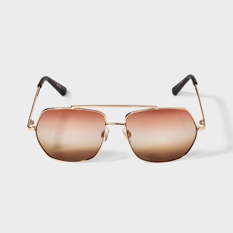 slide 1 of 2, Womens Shiny Metal Aviator Sunglasses with Gradient Lenses - Universal Thread™ Brown, 1 ct