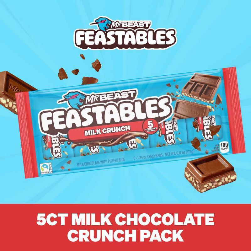slide 3 of 7, Feastables Milk Chocolate Crunch - 6.17oz/5ct, 6.17 oz, 5 ct