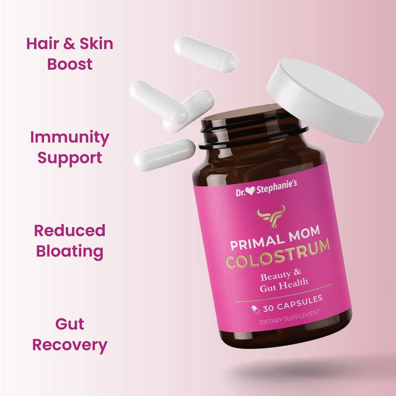 slide 3 of 7, Dr. Stephanie's Primal Moms Purified Colostrum Supplements for Gut, Skin, Hair and Immune Support - 30ct, 30 ct