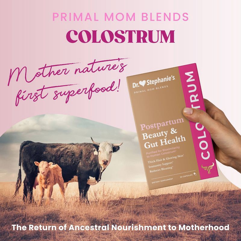 slide 5 of 7, Dr. Stephanie's Primal Moms Purified Colostrum Supplements for Gut, Skin, Hair and Immune Support - 30ct, 30 ct