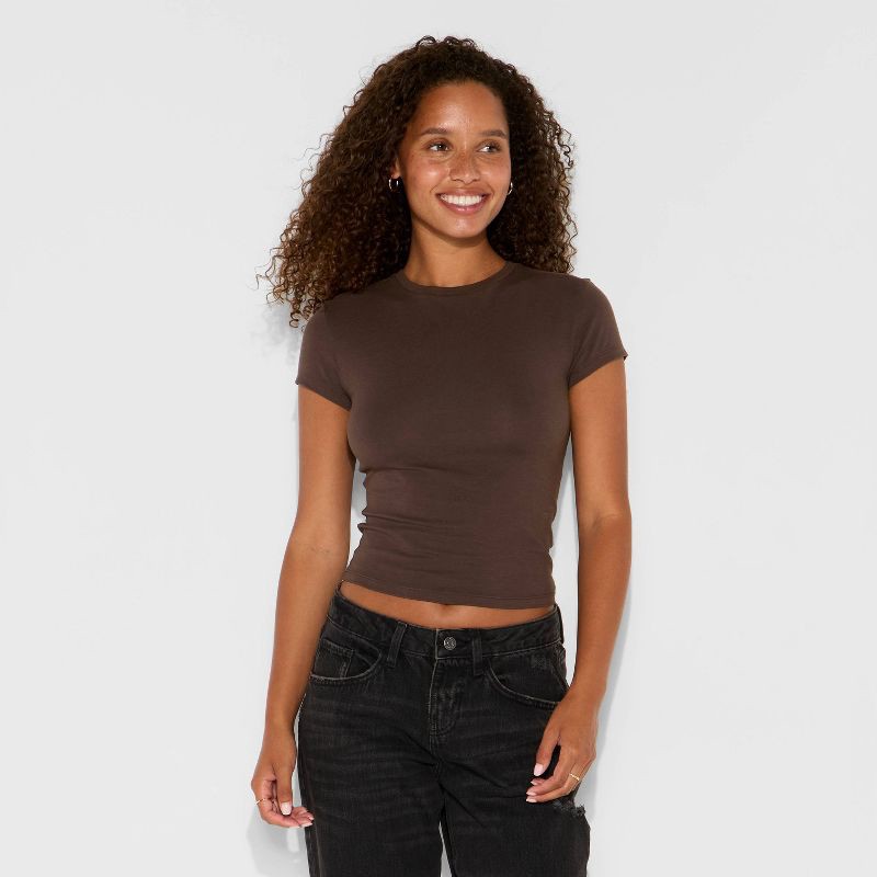 slide 2 of 4, Women's Short Sleeve Crewneck T-Shirt - Wild Fable™ Espresso XL, 1 ct