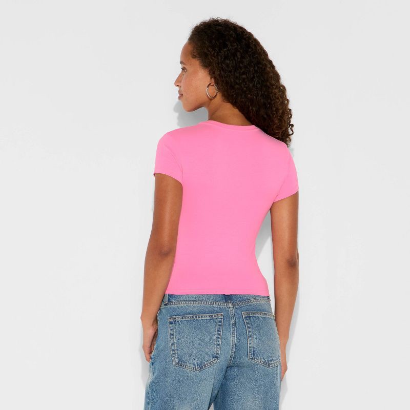 slide 3 of 4, Women's Short Sleeve Crewneck T-Shirt - Wild Fable™ Pink XXS, 1 ct