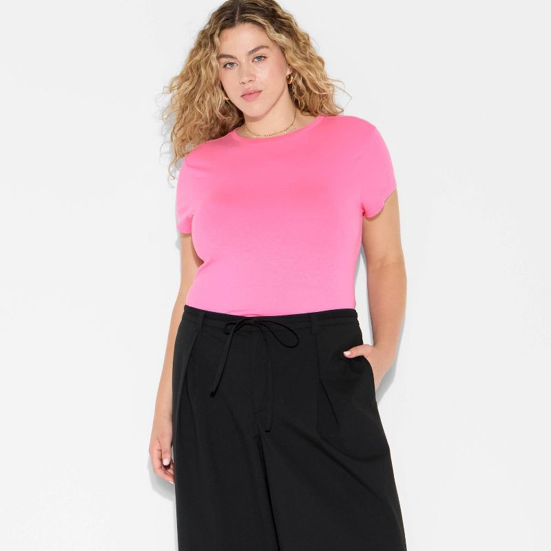 slide 1 of 3, Women's Short Sleeve Crewneck T-Shirt - Wild Fable™ Pink XXL, 1 ct