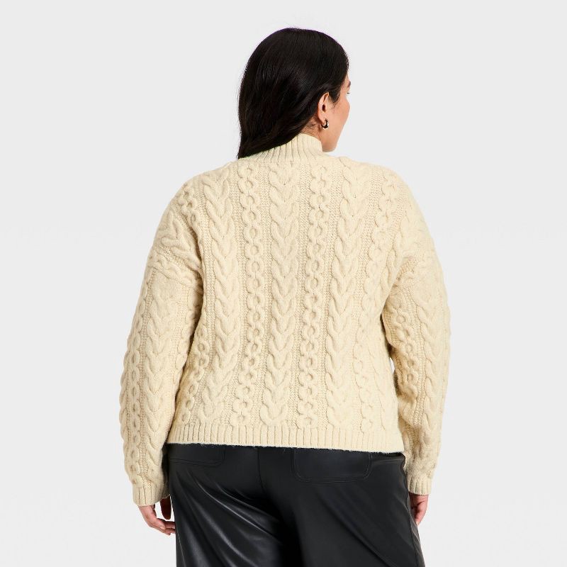 slide 2 of 3, Women's Turnover Neck Cable Pullover Sweater - A New Day™ Cream XXL, 1 ct